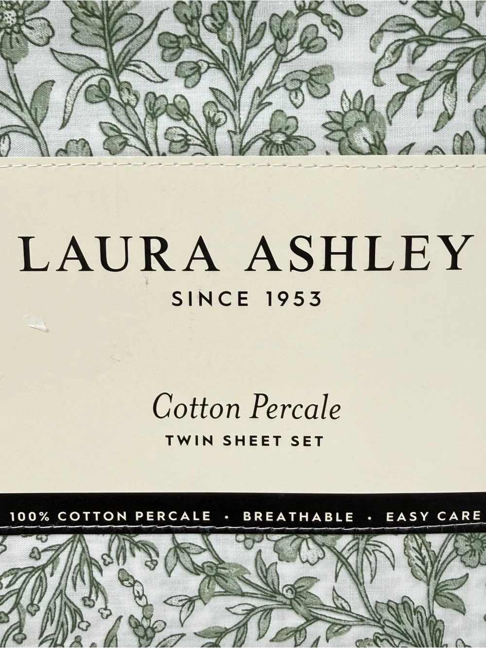 Laura Ashley Twin Size Sheet Set Bella Floral green white NWT